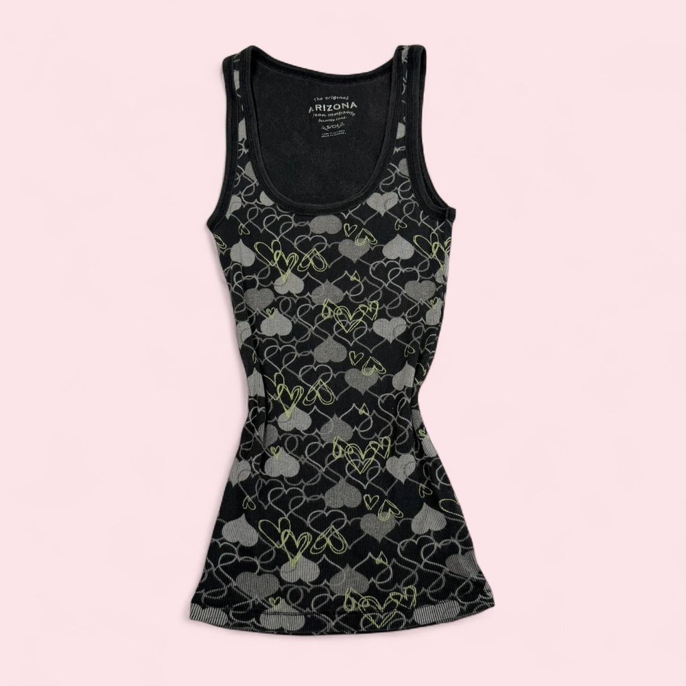 Vintage y2k Arizona black & green heart pattern indie grunge tank top